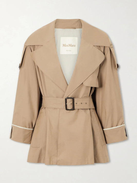 Image of Coats & Jackets. Product name - Cropped Belted Cotton-blend Trench Coat in Camel colour by brand - Max Mara
