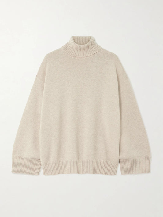 Image of a model wearing Outerwear. Product name - Cashmere Turtleneck Sweater in Beige colour by brand - Brunello Cucinelli