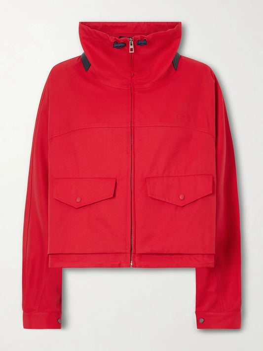 Image of Coats & Jackets. Product name - Leather-trimmed Anagram-embroidered Cropped Cotton And Silk-blend Gabardine Jacket in Multi colour by brand - LOEWE