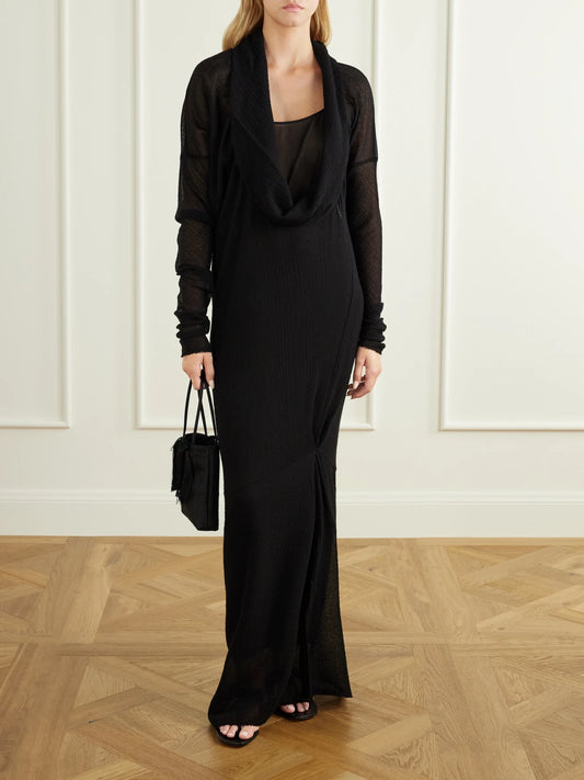 Image of Dresses. Product name - Noris Wool-gauze Maxi Dress in Black colour by brand - Ruohan