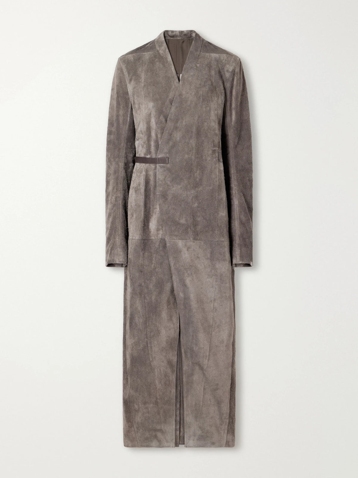 Rick Owens Belted Paneled Suede Wrap Coat