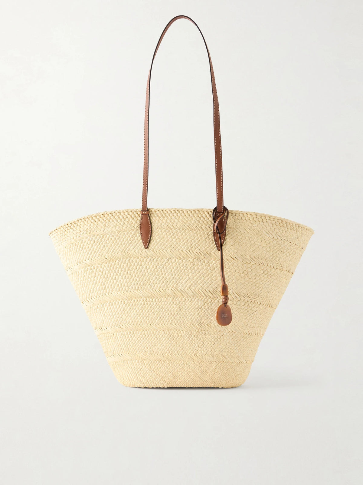 Trapeze Basket Leather-trimmed Woven Raffia Tote