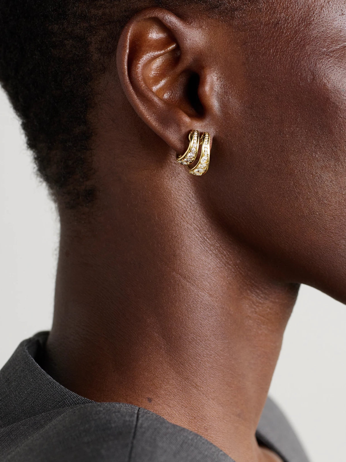 Image of Earrings. Product name - Stream Double 18-karat Gold Diamond Hoop Earrings in Multi colour by brand - Fernando Jorge