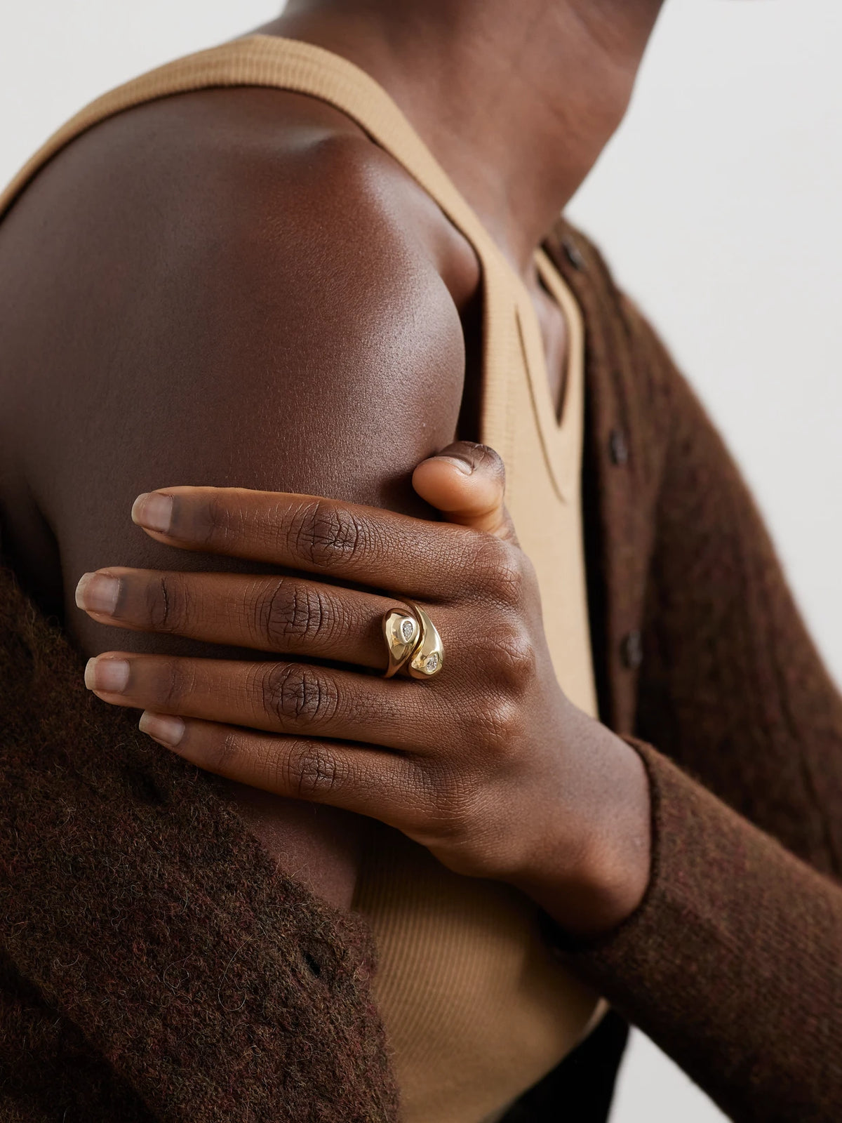 Image of Rings. Product name - Twin Water Droplet 14-karat Gold Diamond Ring in Multi colour by brand - Mateo