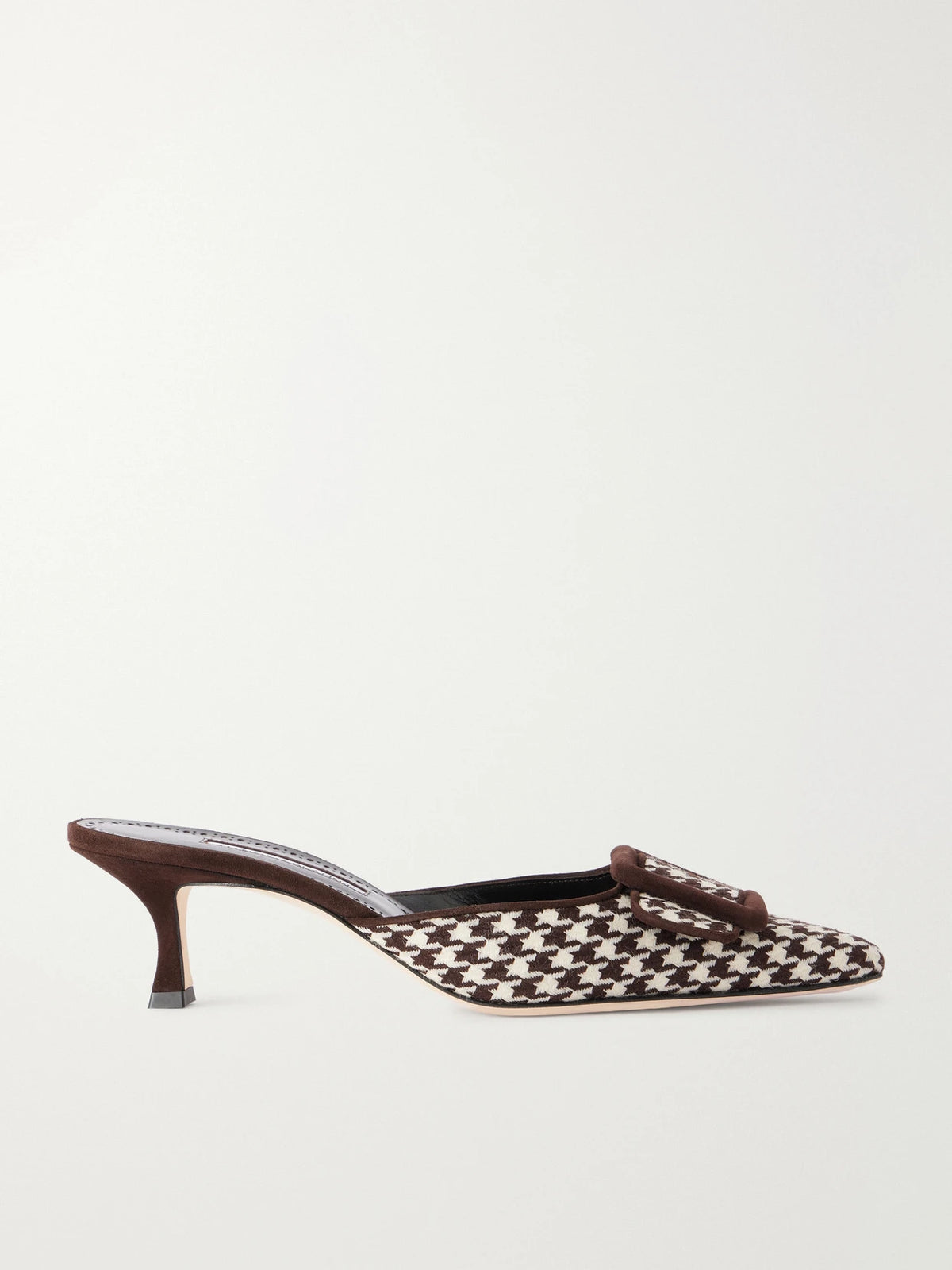 Manolo Blahnik Mayslibi 50 Suede-trimmed Houndstooth Woven Mules