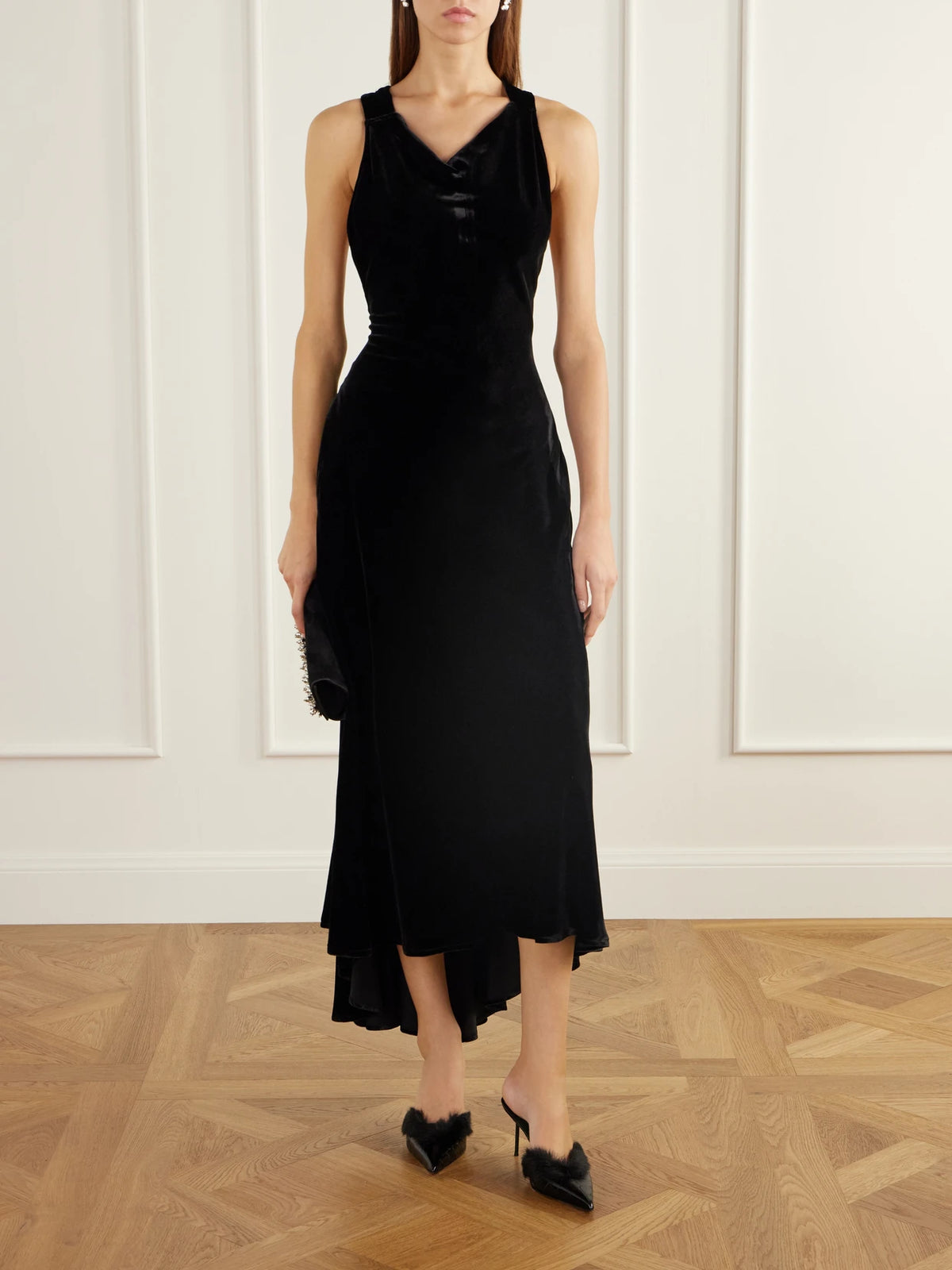 Image of Heels. Product name - Lidia 70 Plush-trimmed Croc-effect Leather Pumps in Charcoal colour by brand - Paris Texas