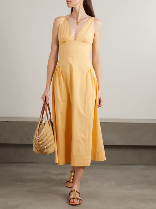 Image of Dresses. Product name - Lindie Cotton Midi Dress in Yellow colour by brand - Posse
