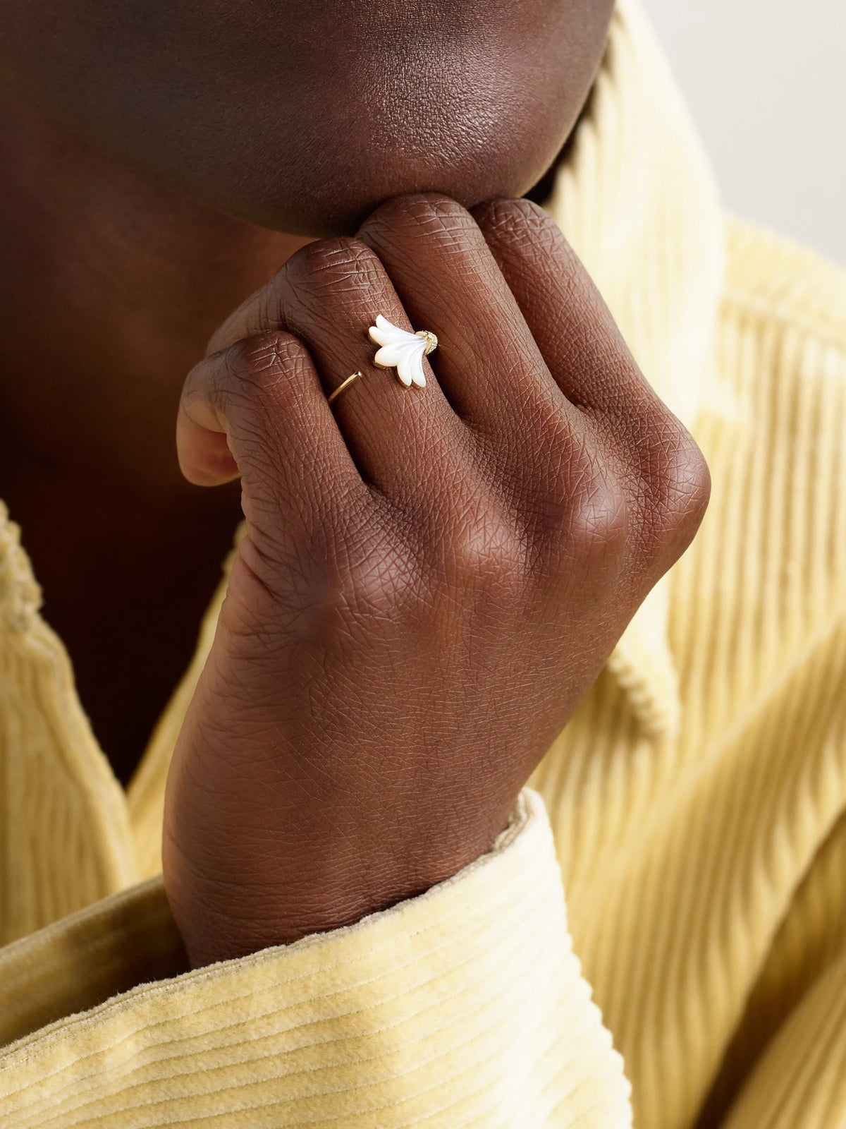 Image of Rings. Product name - Mini Psychedeliah Vine 18-karat Gold, Mother-of-pearl And Diamond Ring in Multi colour by brand - L'Atelier Nawbar