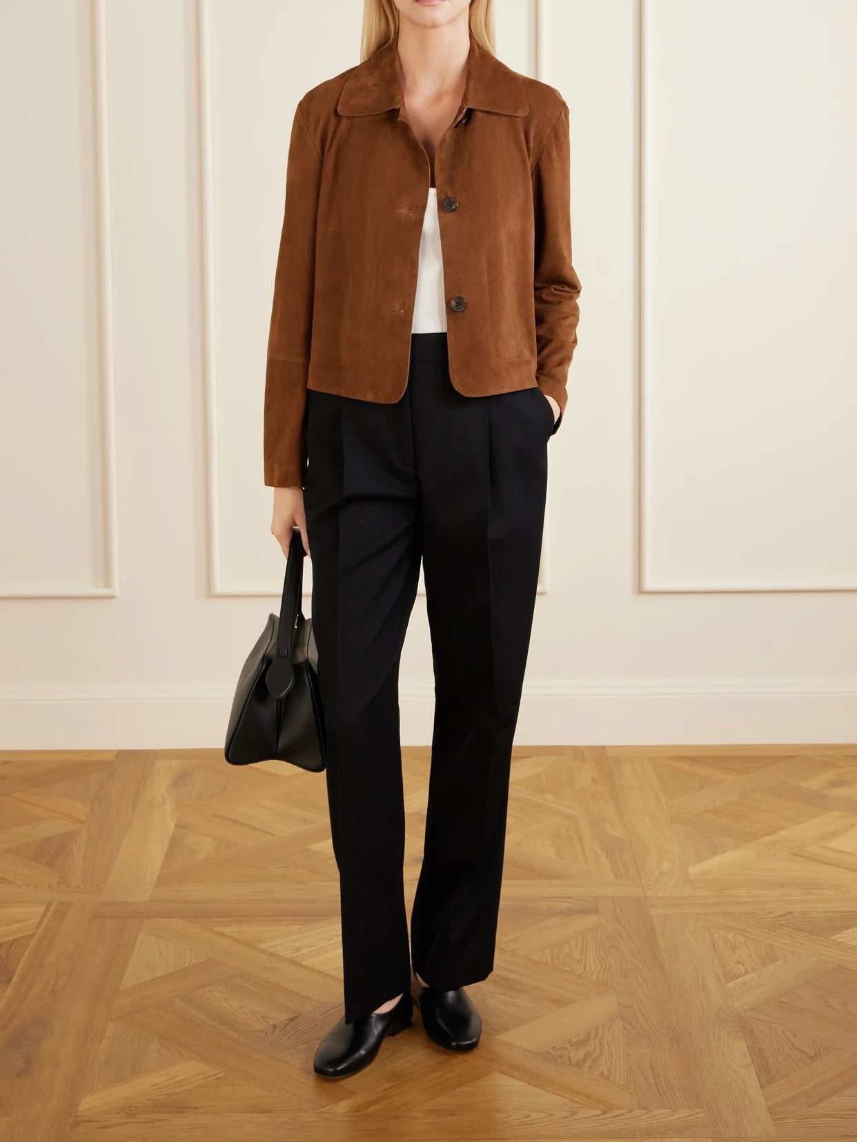 Image of Coats & Jackets. Product name - Emy Suede Jacket in Brown colour by brand - ARMA