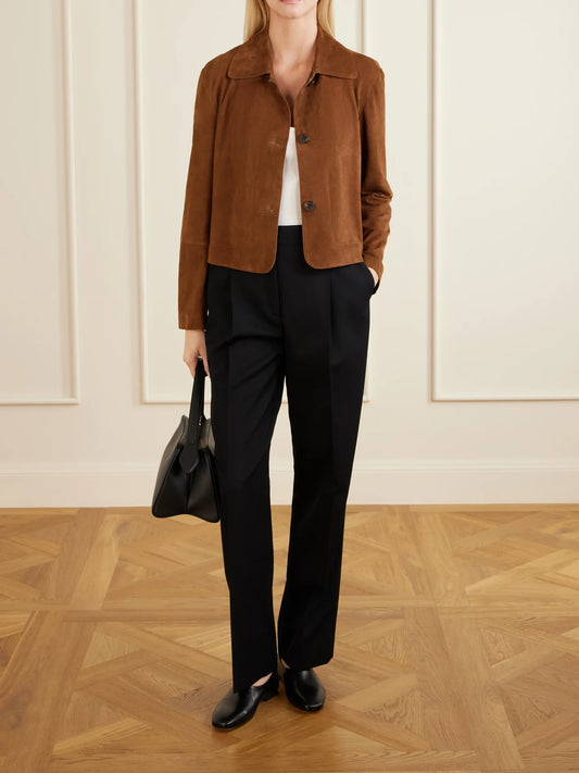 Image of Coats & Jackets. Product name - Emy Suede Jacket in Brown colour by brand - ARMA