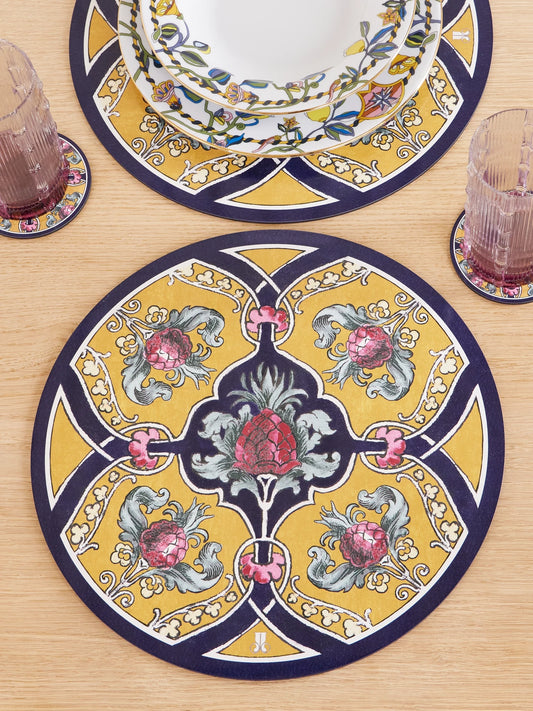 Image of Tableware. Product name - Set Of Two Panted Wood Placemats in Yellow colour by brand - La DoubleJ