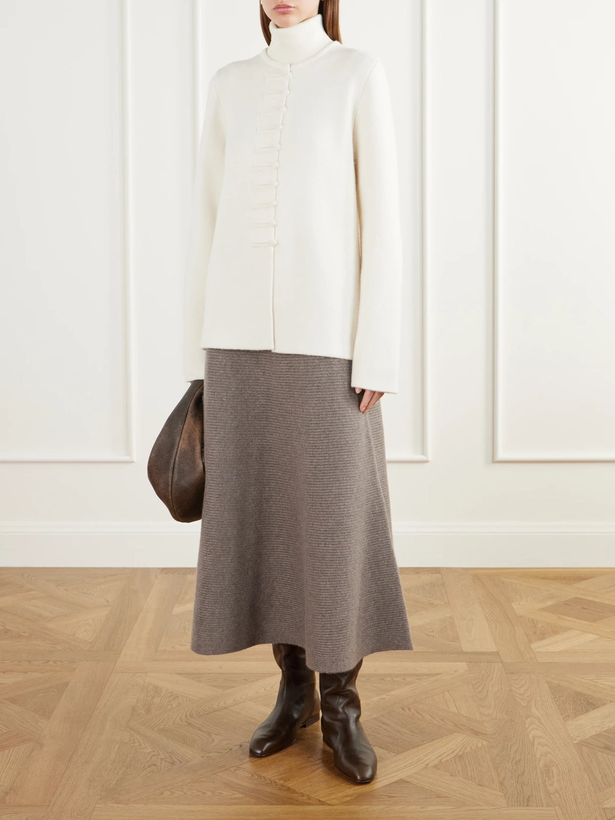 Image of Coats & Jackets. Product name - Han Fu Cashmere Knitted Jacket in Ivory colour by brand - LISA YANG