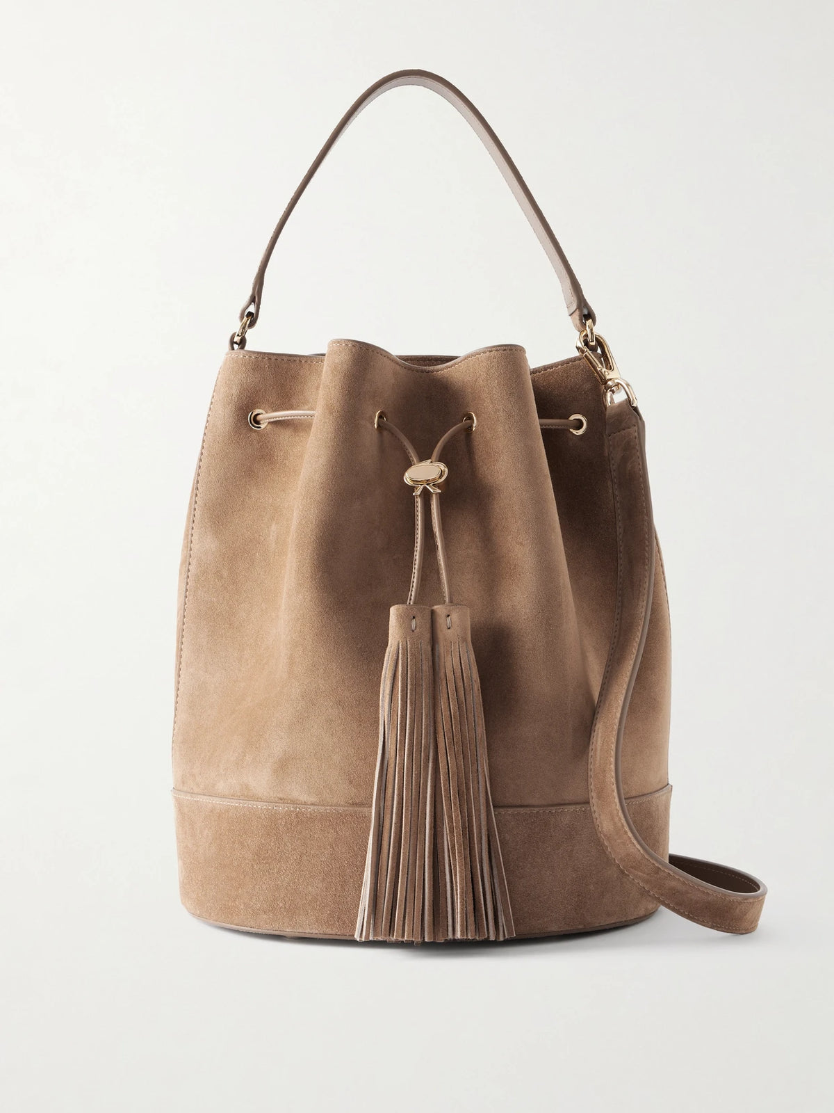 Sienna Tasseled Leather-trimmed Suede Bucket Bag