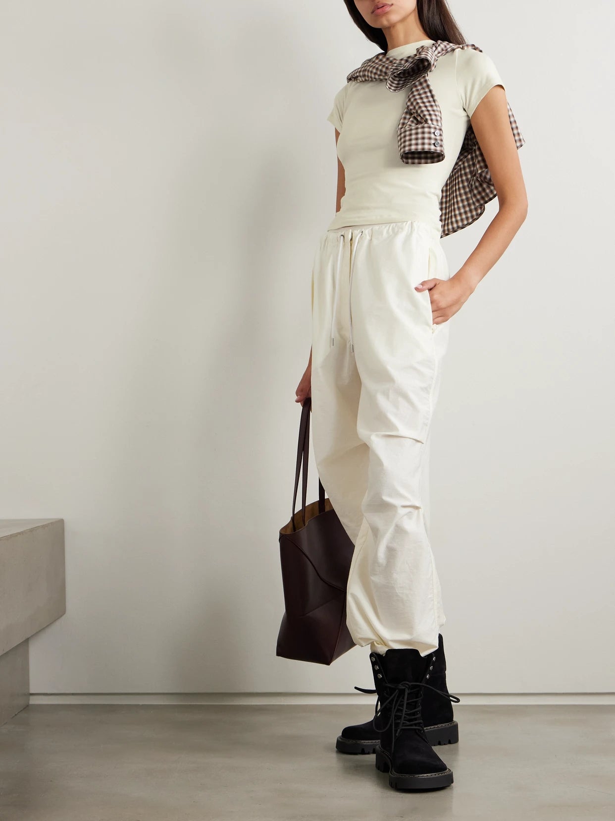 Image of Sleepwear & Loungewear. Product name - Stretch-cotton Jersey T-shirt - Bone in Cream colour by brand - SKIMS