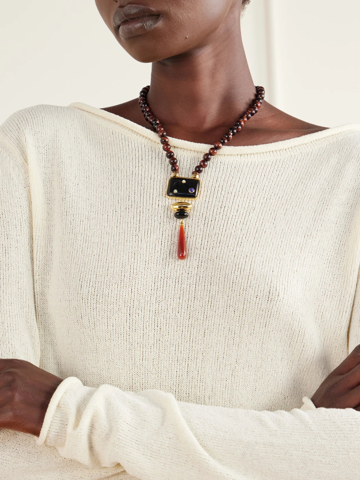 Image of Necklaces. Product name - Constellation Gold-plated Multi-stone Beaded Necklace in Multi colour by brand - Lizzie Fortunato