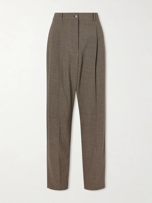 Image of a model wearing Pants. Product name - Gregori Wool Wide-leg Pants in Green colour by brand - The Row