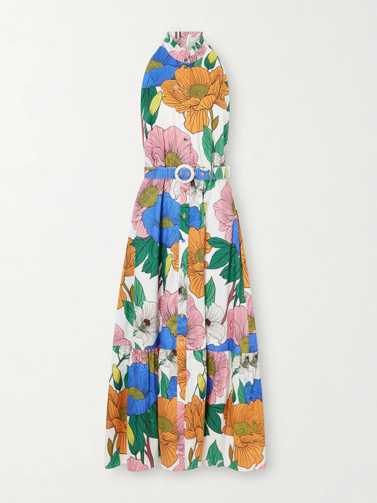 Image of Dresses. Product name - Biba Tiered Printed Cotton-poplin Maxi Dress in Multi colour by brand - Borgo de Nor