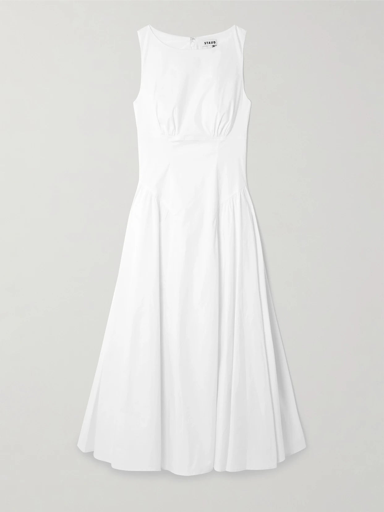 Image of Dresses. Product name - Gwen Paneled Pleated Cotton-blend Poplin Midi Dress in White colour by brand - STAUD