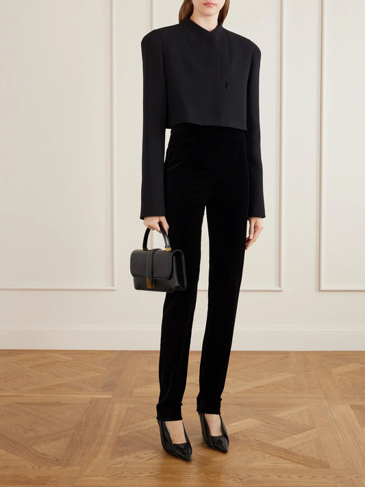 Image of Coats & Jackets. Product name - Samo Cropped Crepe Jacket in Black colour by brand - KHAITE