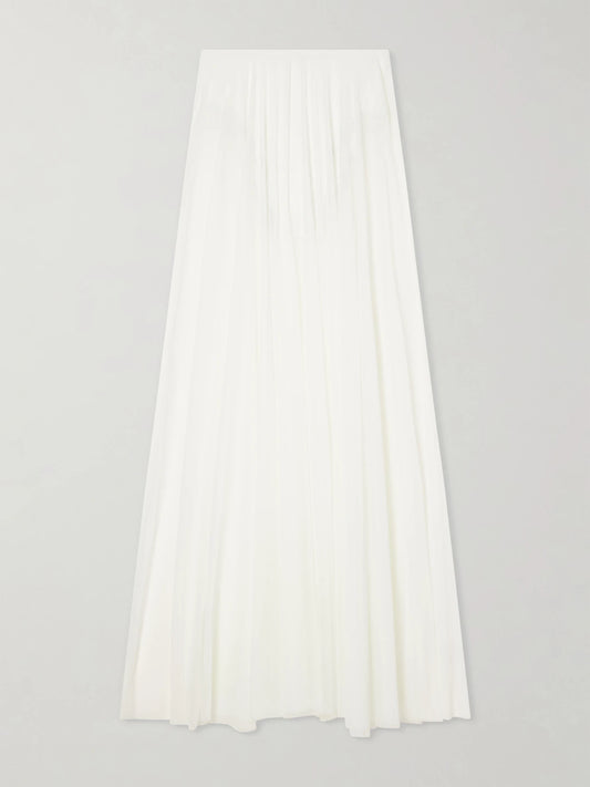 Image of a model wearing Skirts. Product name - Tulle Maxi Skirt in White colour by brand - Norma Kamali