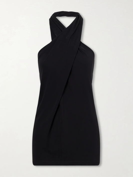 Image of a model wearing Tops. Product name - Jersey Halterneck Blouse in Black colour by brand - TOTEME