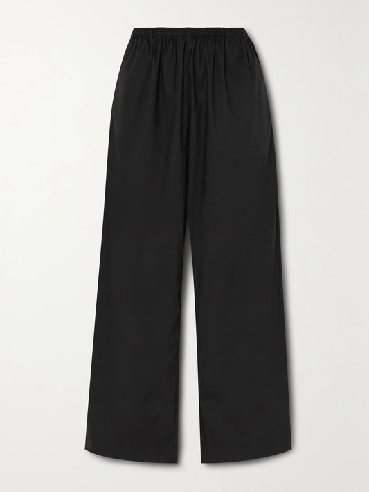 Image of Sleepwear & Loungewear. Product name - Ease Organic Cotton-poplin Pants in Black colour by brand - Deiji Studios