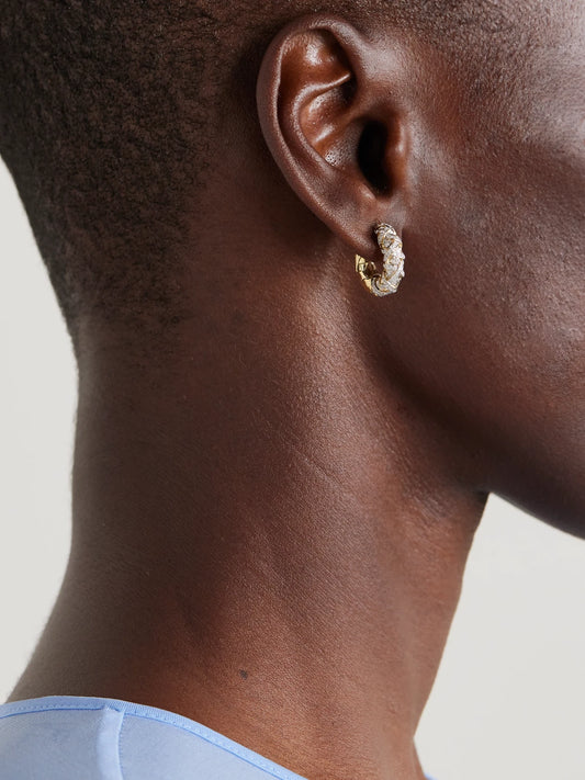 Image of Earrings. Product name - Ananas 9-karat Gold Diamond Hoop Earrings in Multi colour by brand - Yvonne Léon