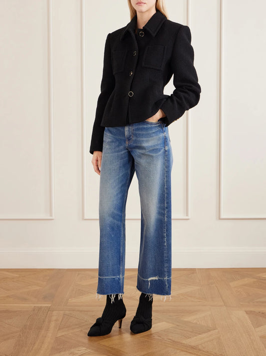 Image of Coats & Jackets. Product name - Wool-blend Bouclé Jacket in Black colour by brand - Chloé