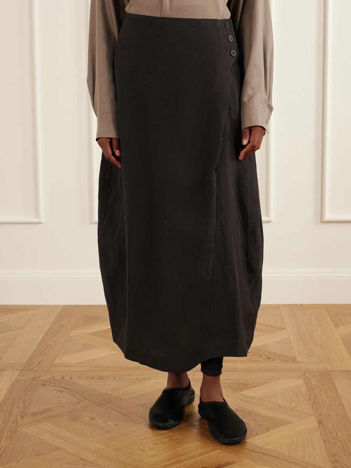 Studio Nicholson Pleated Woven Midi Skirt