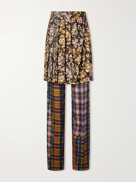Dries Van Noten Skirt-detailed Printed Crepe And Satin Straight-leg Pants