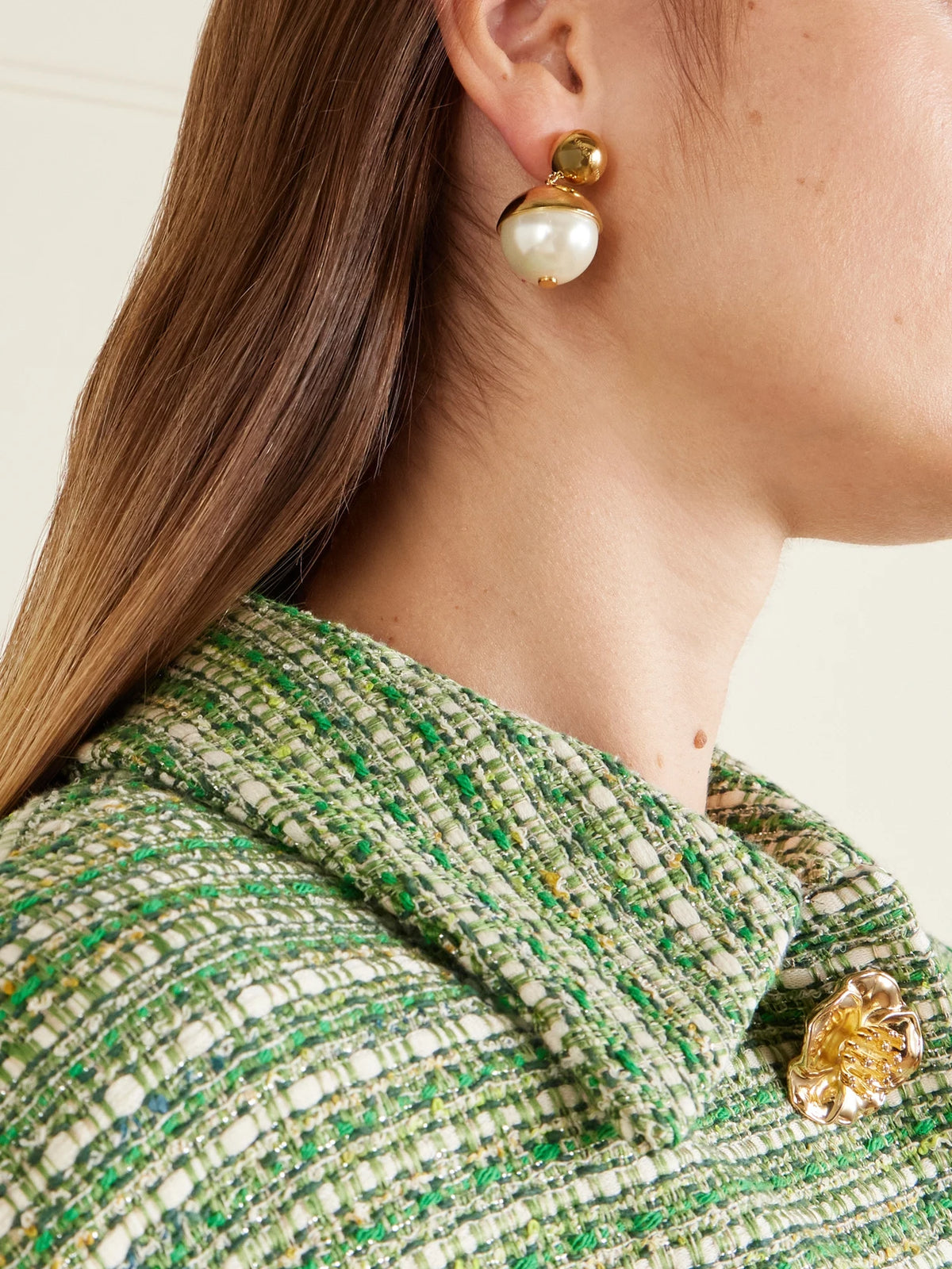 Image of Earrings. Product name - Gold-tone Pearl-effect Earrings in Multi colour by brand - Carolina Herrera
