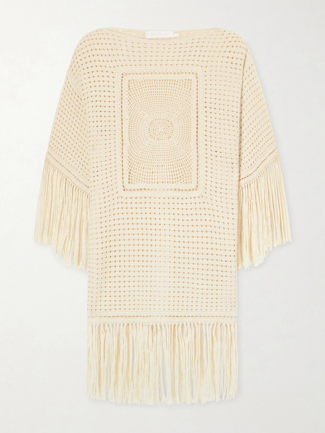 Image of Dresses. Product name - Indra Fringed Crocheted Cotton Mini Dress in Cream colour by brand - Zimmermann