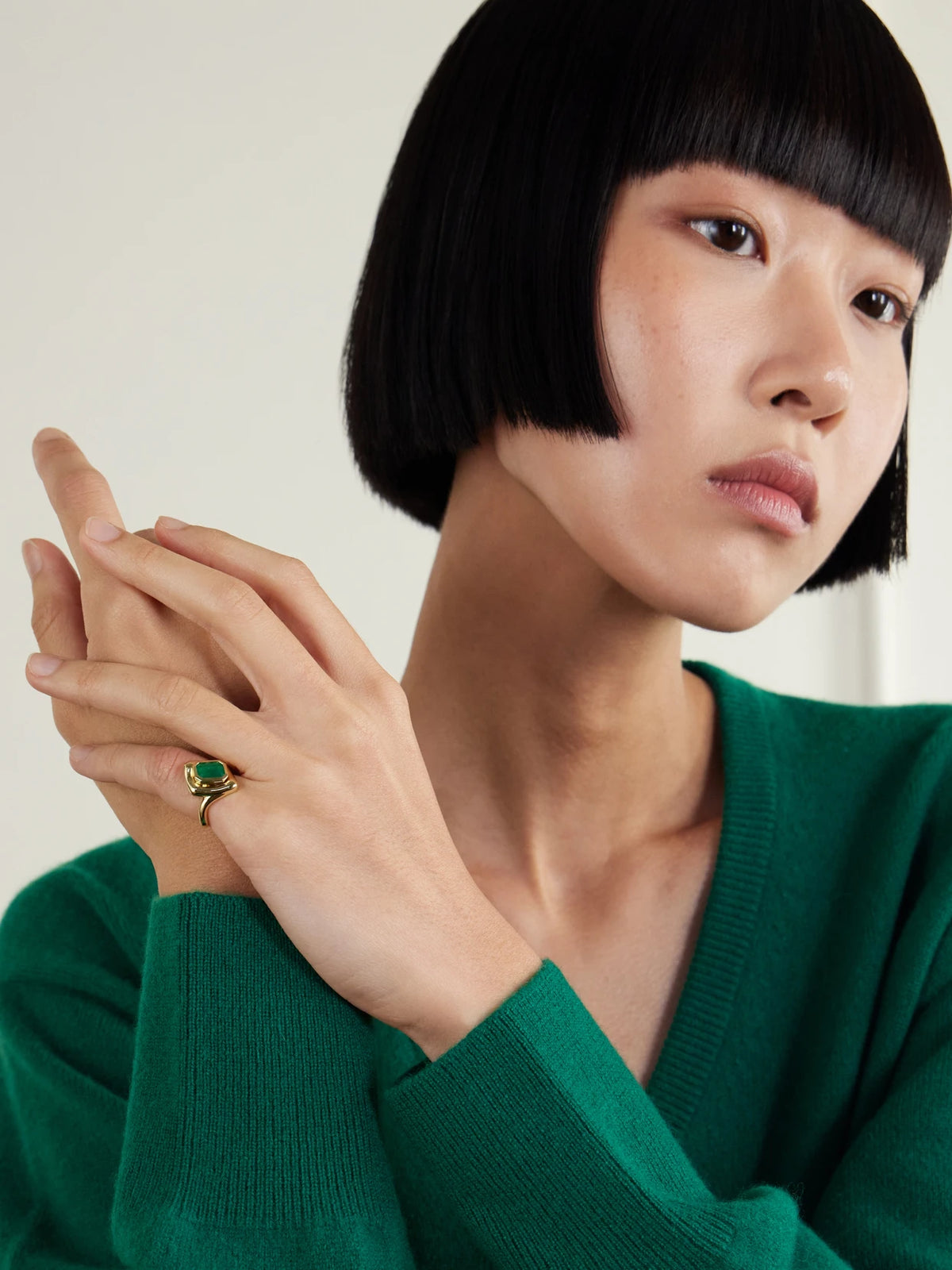 Image of Rings. Product name - Zar 18-karat Gold, Emerald And Diamond Pinky Ring in Green colour by brand - SHAY