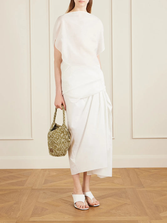 Image of Bags. Product name - Lotus Mini Woven Tote in Army green colour by brand - KHAITE
