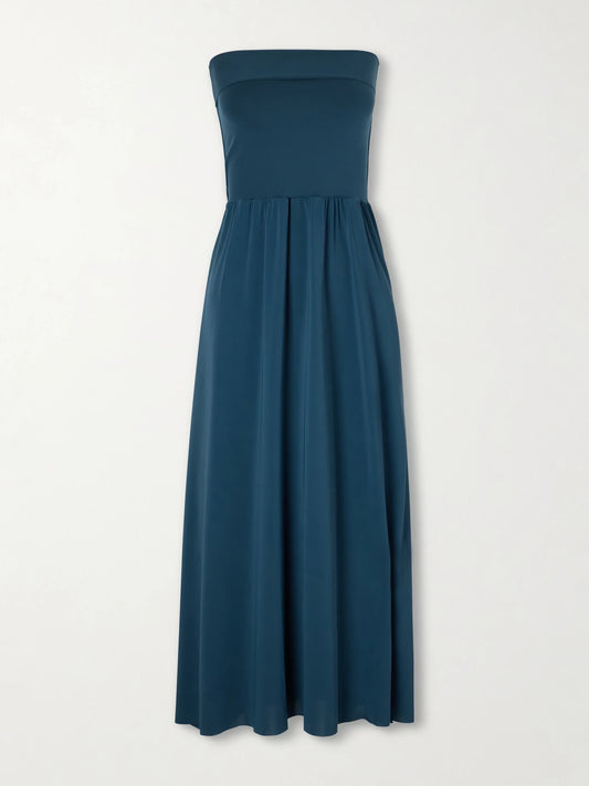 Image of Dresses. Product name - Oda Strapless Stretch-jersey Maxi Dress in Navy colour by brand - Eres