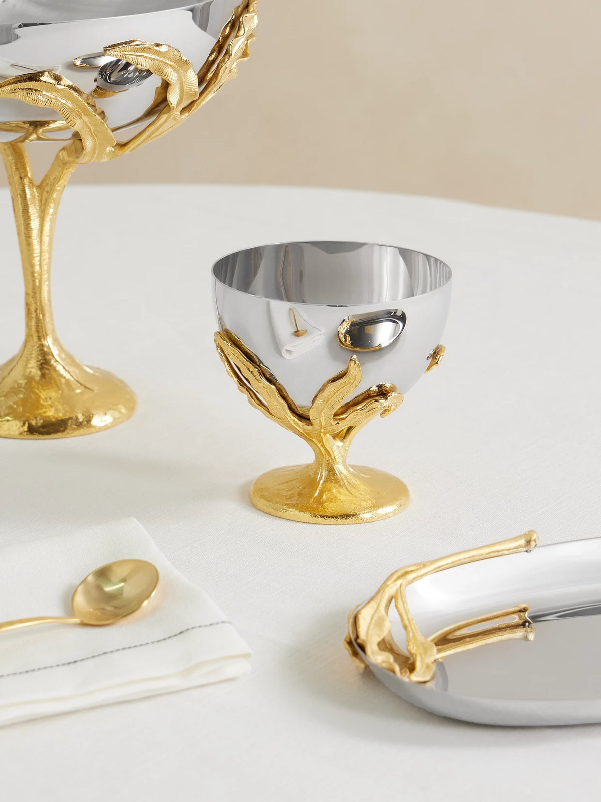 Image of Tableware. Product name - Fern Gold-plated Stainless Steel Bowl in Silver colour by brand - L'Objet