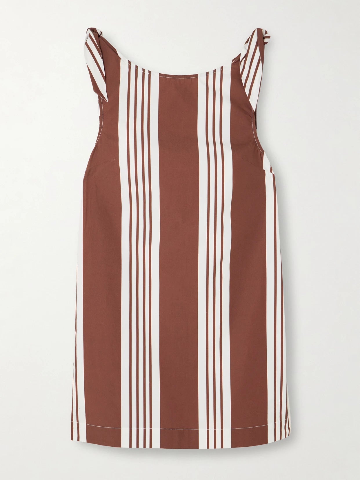 Image of Dresses. Product name - Rosie Tie-detailed Striped Cotton Mini Dress in Brown colour by brand - Posse