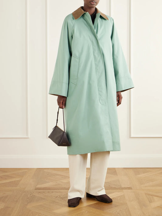 Image of Coats & Jackets. Product name - Gaby Corduroy-trimmed Organic Cotton Coat in Mint colour by brand - SKALL