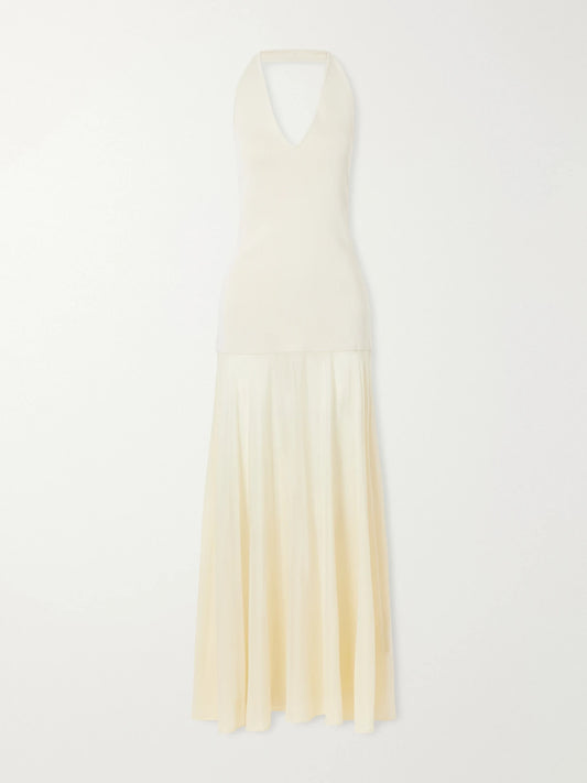 ST. AGNI Circle Mesh And Crepe Halterneck Maxi Dress