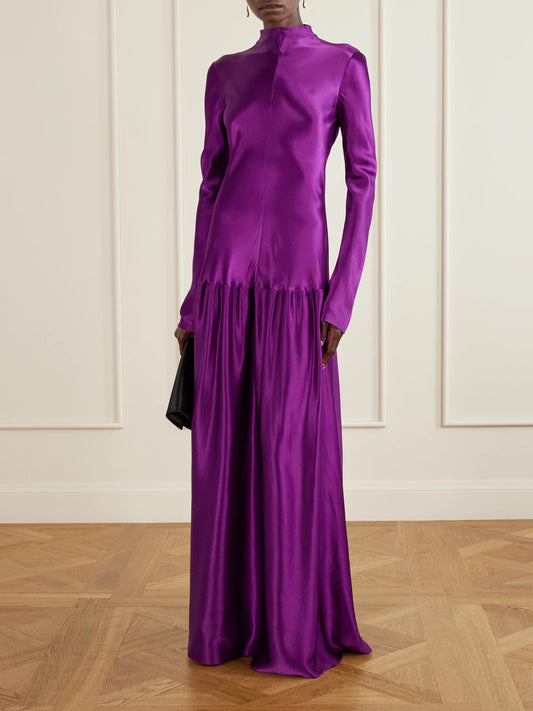 Image of Dresses. Product name - Mila Satin Maxi Dress in Violet colour by brand - FFORME