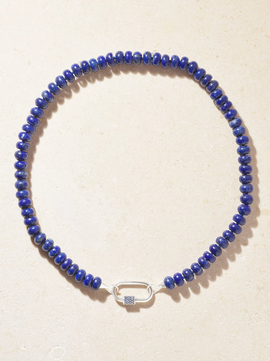 Marla Aaron Rondelle Strand + Stoned Medium Lock 14-karat White Gold, Sapphire And Turquoise Necklace