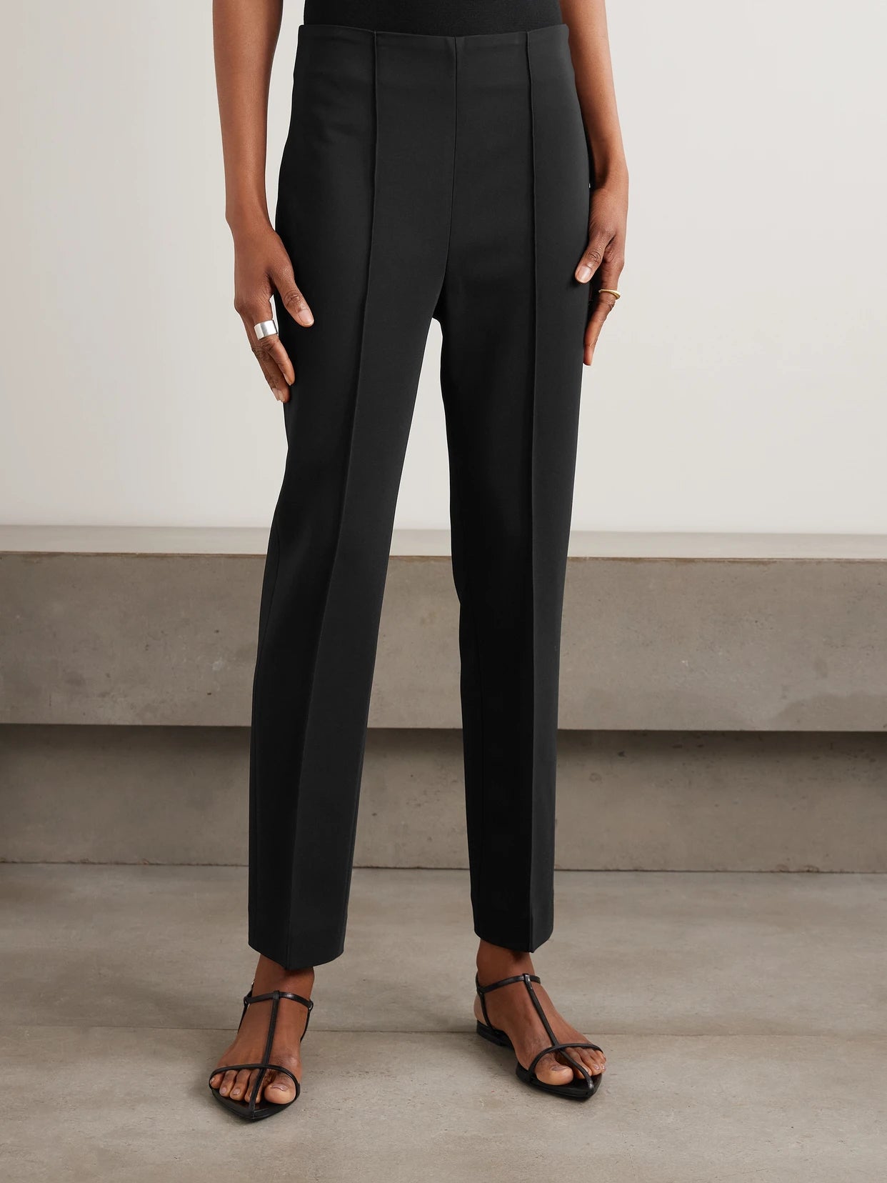 Pintucked Grain De Poudre Skinny Pants
