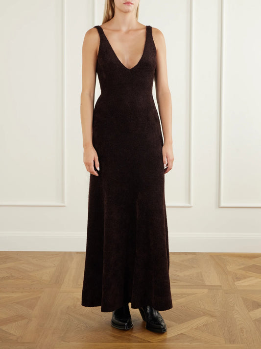 Image of Dresses. Product name - Lady Hall Plush Cashmere And Silk-blend Maxi Dress in Chocolate colour by brand - Gabriela Hearst