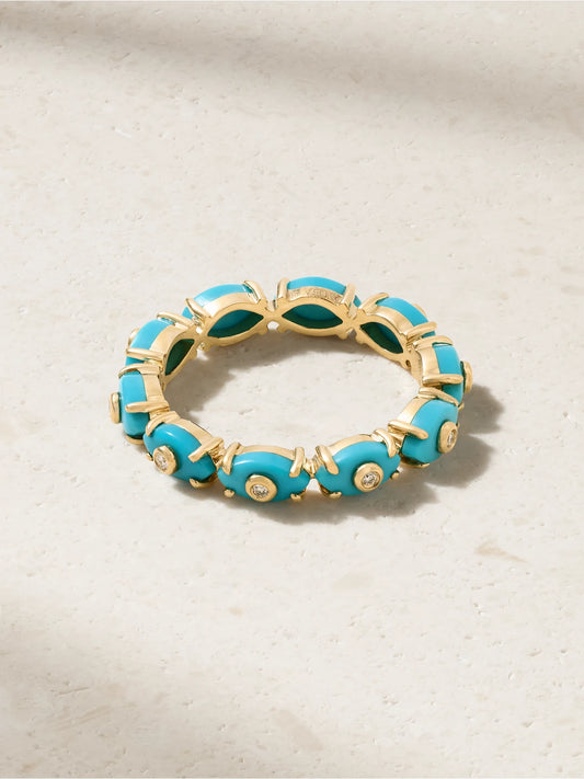 Eternity 14-karat Gold, Turquoise And Diamond Ring