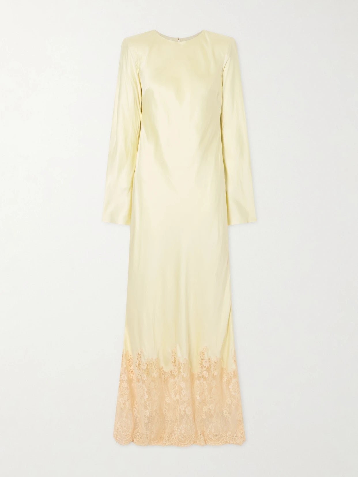 Image of Dresses. Product name - Lace-trimmed Satin Maxi Dress in Yellow colour by brand - Self-Portrait