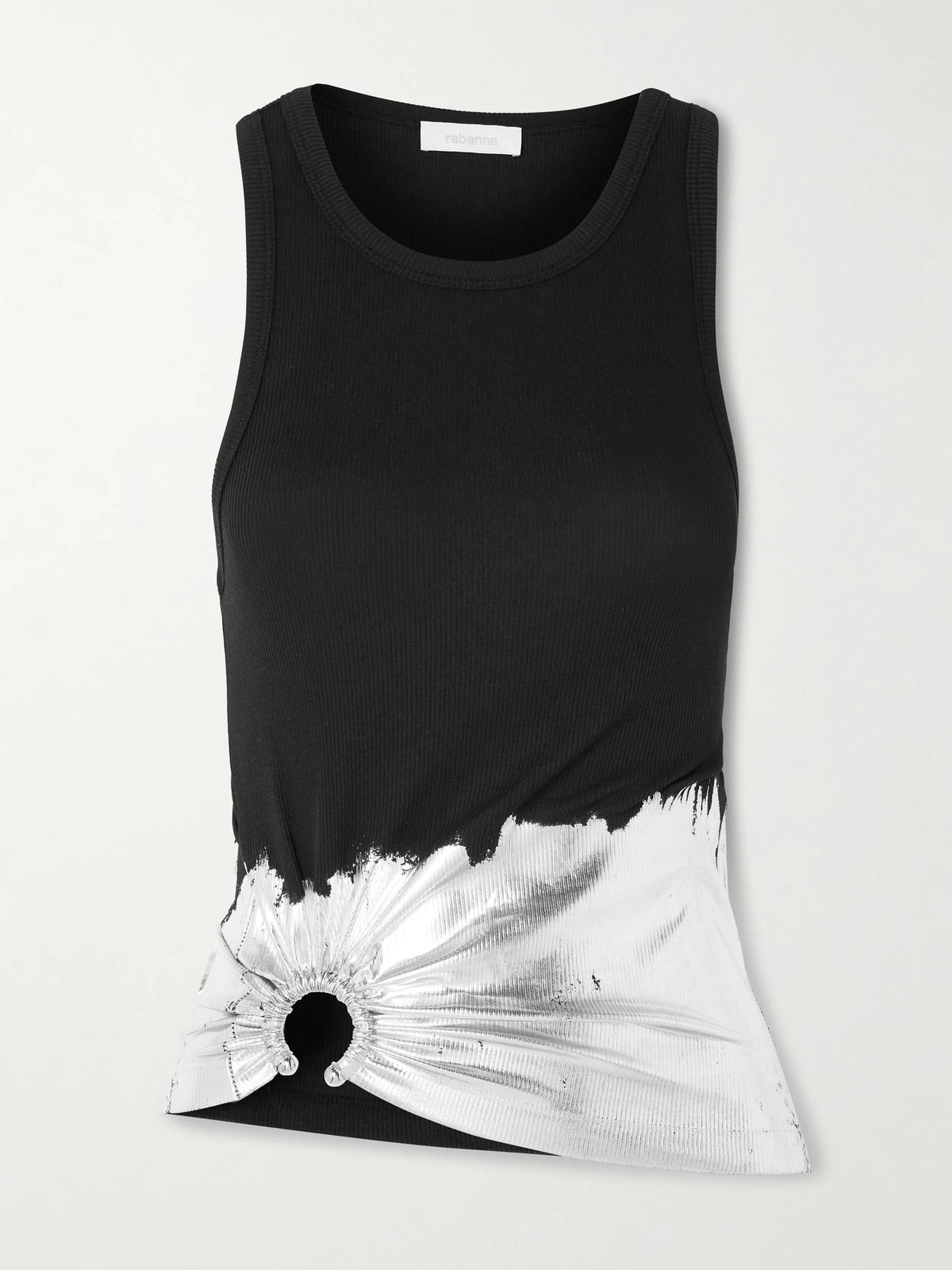 Embellished Metallic Ribbed Cotton-blend Jersey Tank