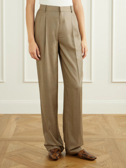 Ralph Lauren Collection Timothy Pleated Prince Of Wales Checked Silk Straight-leg Pants