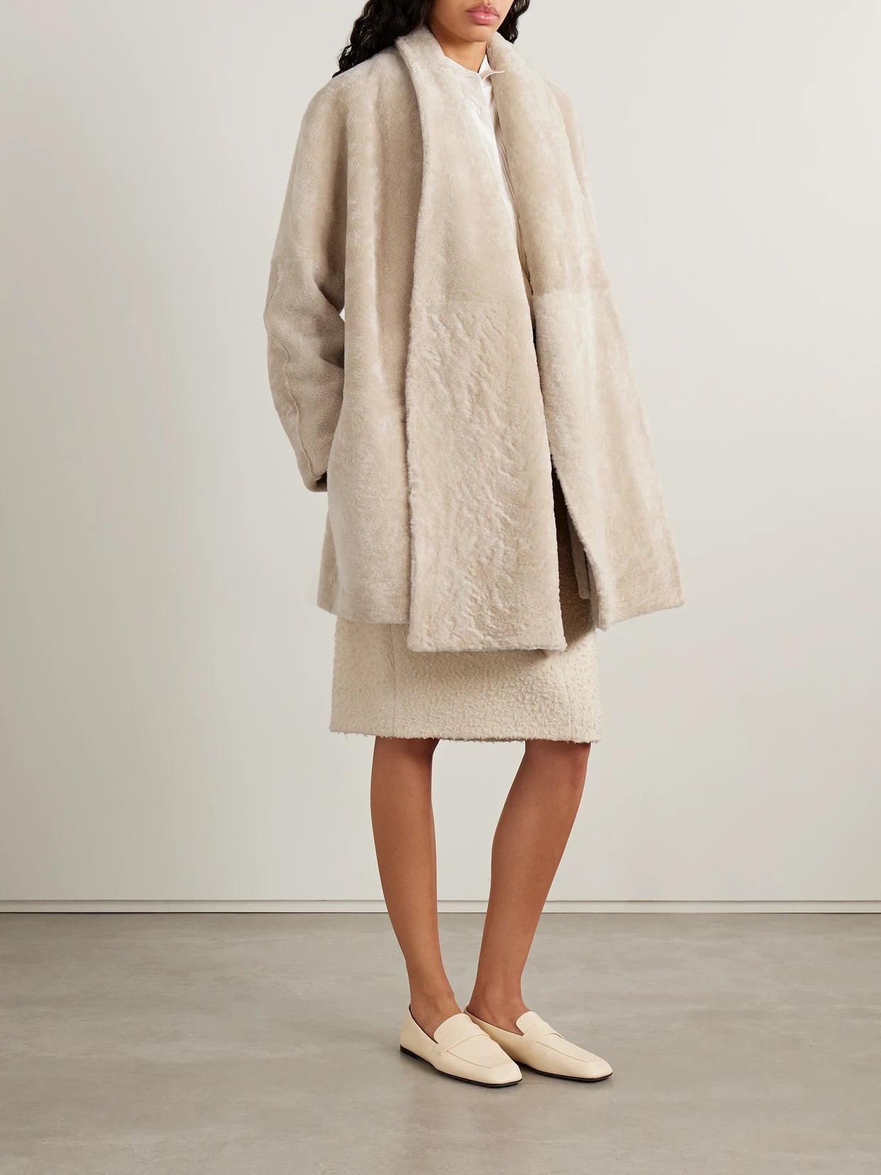 Image of Coats & Jackets. Product name - Alarise Shearling Coat in Cream colour by brand - The Row