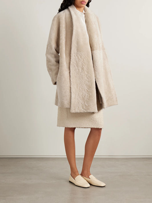 Image of Coats & Jackets. Product name - Alarise Shearling Coat in Cream colour by brand - The Row