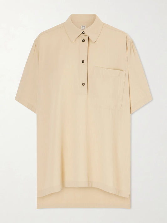 Image of Blouses. Product name - Woven Blouse in Beige colour by brand - TOTEME